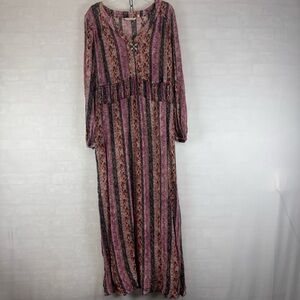 Soft‎ Surroundings Boho Maxi Dress Purple Stripe Embellished Rayon M 2CY56